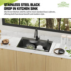 Black 30x18 In Drop In Kitchen Sink-Stainless Steel Topmount Modern Single Bowl Kitchen Sink Come With Silicon Mat,Drain Strainer Set Offer Large Basin And Compatibility With Various Kitchen&Bar Style