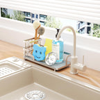 Consumest Sponge Holder for Kitchen Sink - Sink Caddy Organizer with Water Absorbing Stone Tray, Detachable Brush Holder, Stainless Steel Kitchen Counter Organizer Rack, Sand Nickel