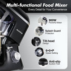 Aucma Stand Mixer, 900W 8QT Large Kitchen Mixer, Kitchen Electric Mixers with Dough Hook, Wire Whip & Beater (Black, 8QT)