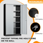 INTERGREAT Metal Storage Cabinets 72” Black Grey Garage Steel Storage Cabinet with Doors and Shelves, Steel File Cabinet for Home Office, Basement, Warehouse, Classroom（Anti Tipping）