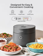 CUCKOO Rice Cooker 3 Cup Uncooked / 6 Cup Cooked, Modern Fuzzy Logic Rice Cooker Small with Delay Timer & Keep Warm Setting, Versatile Food Steamer for Cooking, Non-Stick Inner Pot, Gray (CR-0375FG)