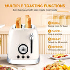 Beige Cute Retro Toaster 2 Slice with 1.58" Wide Slots, Bread toaster with Cover and Warm Rack, Stainless Steel Toaster with Removable Crumb Tray, Preheat, Defrost, Cancel Function (Cream)
