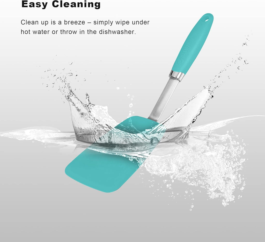 Silicone Spatulas Set Turners Tongs Cooking Utensils Set High Heat Resistant Kitchen Scraper Spatulas for Cooking Mixing Baking BPA Free Dishwasher Safe, Aqua Sky