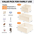 Criusia Drawer Organizer Clothes 6 Pack - Sock Underwear Drawer Organizer Divider - Dresser Organizer Bins for Closet Bedroom - Baby Clothes Organizers and Storage for Nursery Organization -Beige