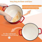 Velaze 6 QT Enameled Cast Iron Dutch Oven, Dual Handles Pot with Lid, Heavy-Duty Non-stick Round Oven for Bread Baking, Stewing, Roasting, Good Sealing for All Heat Source (Red)