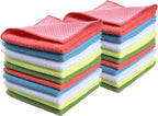 SINLAND 5 Color Assorted Microfiber Dish Cloth Best Kitchen Cloths Cleaning Cloths with Poly Scour Side 12Inchx12Inch 20 Pack (Pinkx4+bluex4+whitex4+yellowx4+greenx4)