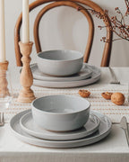 Famiware Milkyway Stoneware Dinnerware Sets with Pasta Bowls, Service for 4 (16 Pieces), Plates and Bowls Sets -Scratch Resistant, Microwave and Dishwasher Safe Dishes Set, Light Gray