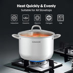 Sunhouse Stainless Steel Stock Pot - 11 Quart Heavy-Duty Induction Cooking Pot with Visible Lid for Pasta, Soup, Spaghetti - Nonstick Thick-Bottom Deep Stockpot for Canning, Boiling, and Simmering