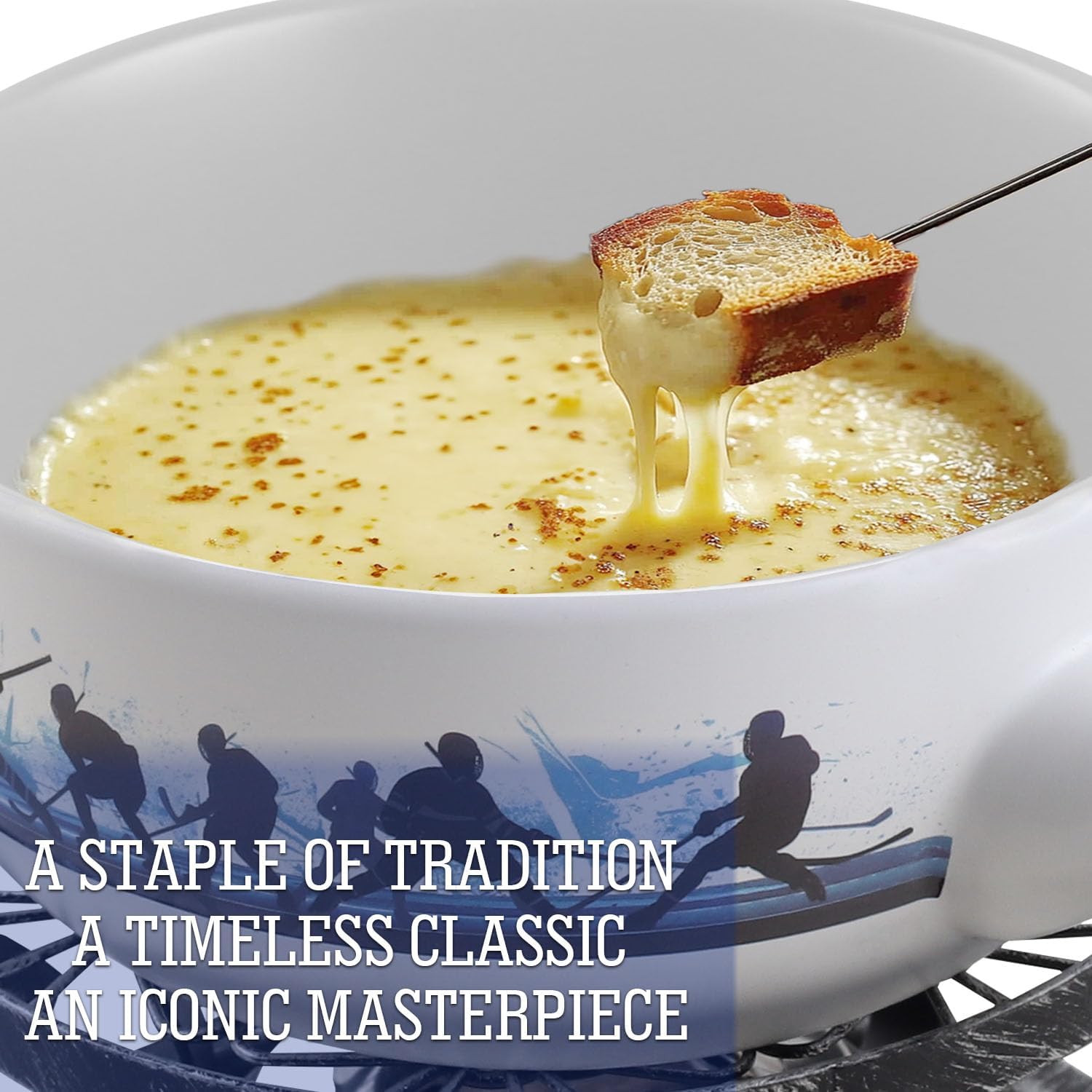 Artestia Swiss Fondue Set for Party - 2L Large Capacity Cheese Fondue Pot Melting Chocolate, Ceramic Fondue Pot, 6 Fondue Forks, Christmas, Wedding Gifts (Icebound Eagles)