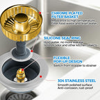 zaa Kitchen Sink Drain Strainer - Kitchen Sink Stopper, 304 Stainless Steel Sink Drain Stopper, Sink Protector for Kitchen with Anti-Clog Filter, Fit US Standard 3-1/2'' Sink Drain Hole, Gold