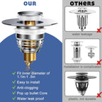 AURUZA 2 Pack Universal Bathroom Sink Stopper, Strainer for 1.1-1.5 Inch Bullet Core Push Type Basin Pop Up Drain Filter,Bathtub Converter with Anti Clogging Basket Hair Catcher