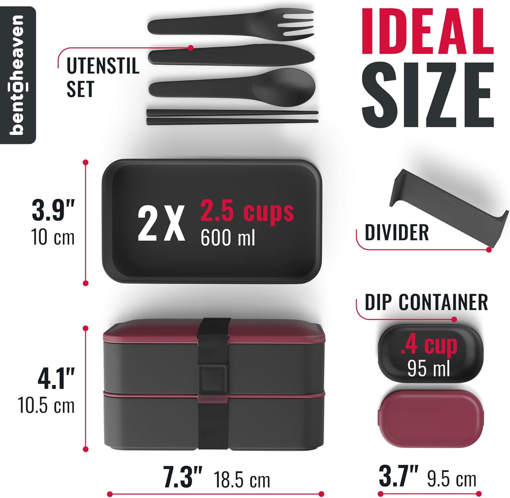 Bentoheaven Premium Bento Box Adult Lunch Box with Compartments for Women & Men, Set of Utensil & Chopsticks & Dip Container, Cute Japanese Kids Bento Lunch Box, Microwavable (Very Berry)