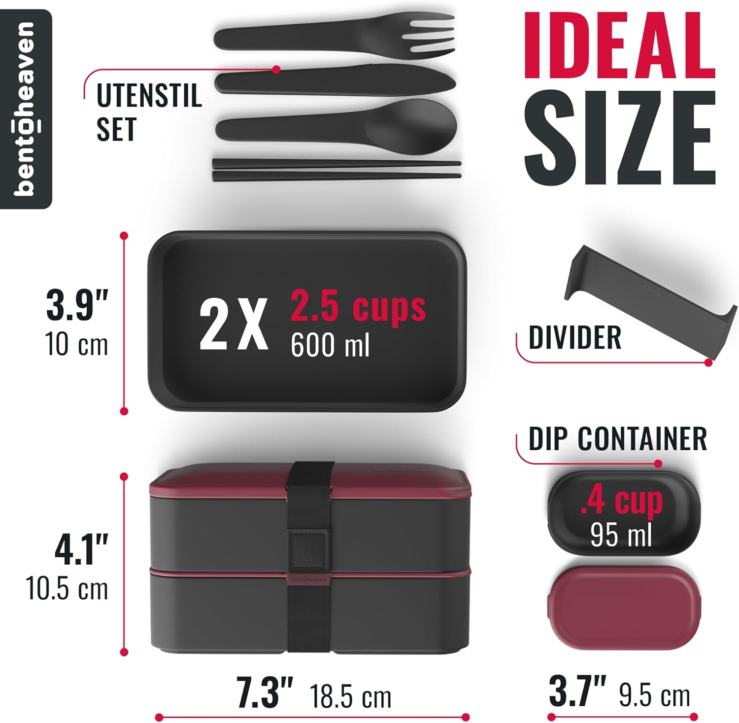 Bentoheaven Premium Bento Box Adult Lunch Box with Compartments for Women & Men, Set of Utensil & Chopsticks & Dip Container, Cute Japanese Kids Bento Lunch Box, Microwavable (Very Berry)
