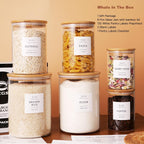 Set of 6 Glass Flour and Sugar jars with 132 Kitchen Pantry Labels - Thicken Large Glass Storage containers with Airtight Bamboo Lid - Glass Rice Canisters for Salt Coffee(100OZ/54OZ/27OZ)