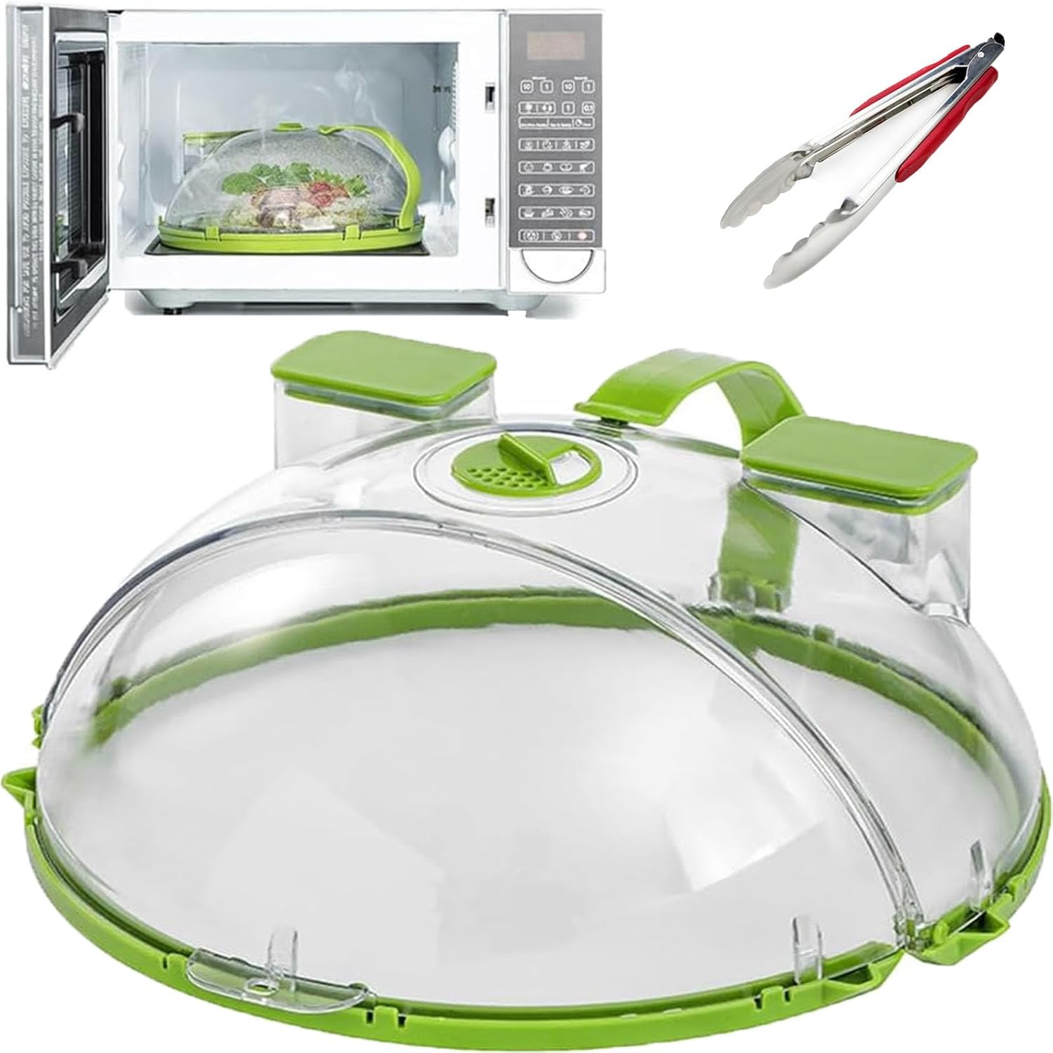 Steam And Reheat Microwave Cover, Microwave Splatter Cover, 2-In-1glass Microwave Cover For Food, Adjustable Steam Hole, Food Water Storage Box, Splash-Proof Design For Cooking (B)