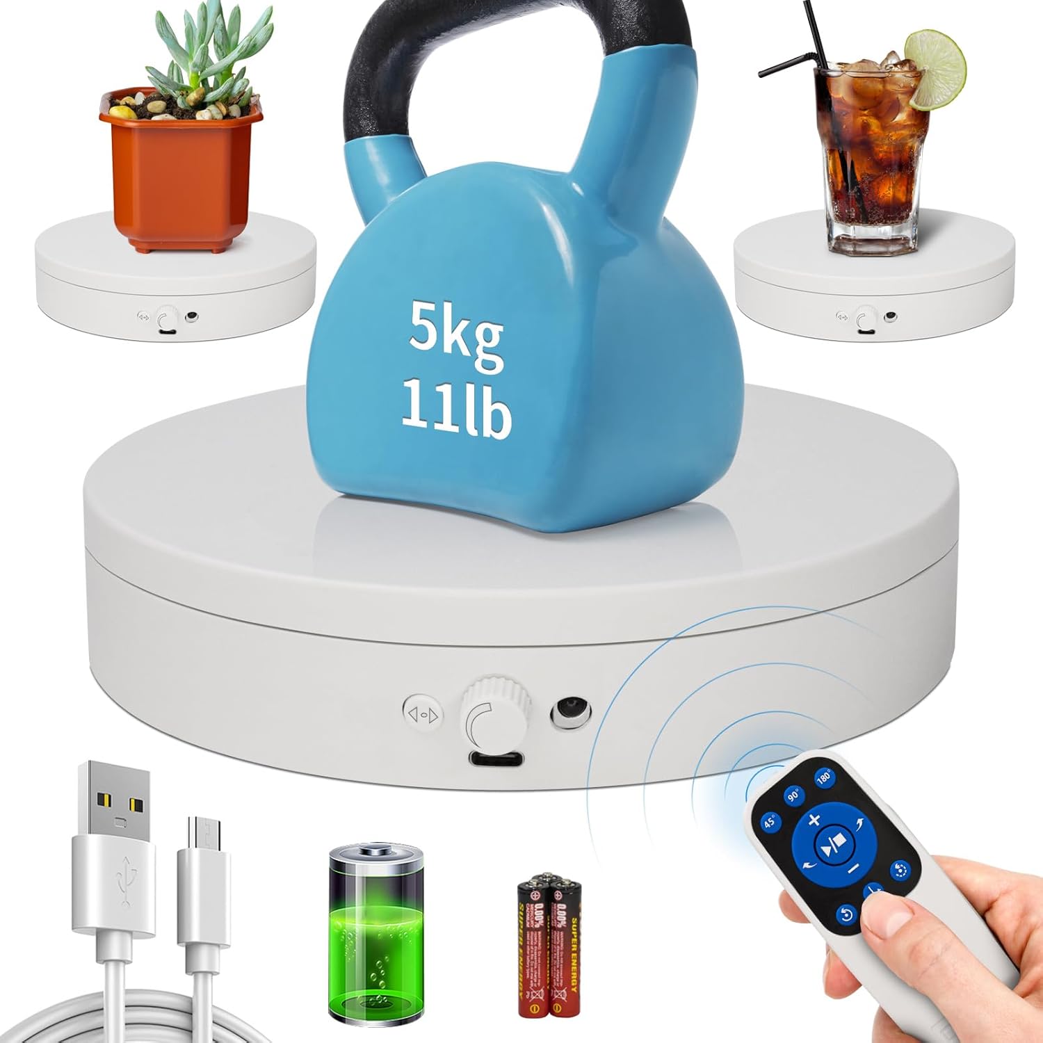 Motorized Rotating Display Stand Rotating Lazy Susan Electric Turntable for Display,Photography Turntable for 3D Scanner, Remote Control Angle/Speed,Step/Swing/Continuous Rotation