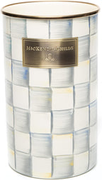 MACKENZIE-CHILDS Enamel Utensil Holder, Kitchen Utensil Holder for Countertop, Storage Caddy, Gray-and-White Sterling Check
