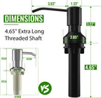 Soap Dispenser for Kitchen Sink, Kitchen Sink Soap Dispenser with 17 OZ Bottle, Refill from The Top Bar, Longer Threaded Shaft Shank, Wide Pump Head Base (Black)