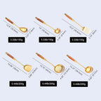 Gold Kitchen Utensils Set with Wooden Handle, 6 PCS Professional Cooking Utensils Set, Wok Spatula, Ladle, Skimmer, Slotted Spatula Turner, Spaghetti Spoon, Large Spoon