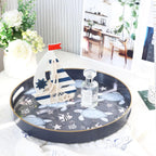 Spsyrine Decorative Serving Tray with Handles, Lacquered Coffee Table Tray for Ottoman, Round Waterproof Platters for Centerpieces, Parties, Living Room, Kitchen Counter Organization Turtle
