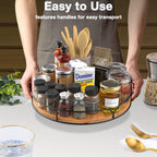 Lazy Susan Turntable Organizer with Anti-Slip Mat for Cabinet Pantry Kitchen Countertop Refrigerator Office, Pine Wood, 13", Carbonized Black