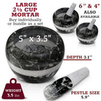 Gusto Nostro Natural Marble Mortar and Pestle Set | 5 Inch - 2.5 Cup Large Mortar Pestle Set for Grinding Herbs, Nuts, Grains | Pesto Grinding and Guacamole Stone Bowl | Marble Spice Crusher