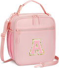 Initial Insulated Lunch Bag for Girls Kids, Back to School Gift, Reusable Leak-proof Lunch Box with Adjustable Strap for School Daycare Travel Picnic (Pink,A)