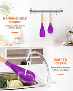Cooking Spoon and Rice Scooper for Nonstick Cookwares, Great for Cooking and Serving Sturdy BPA-Free Matte Silicone, Wood Handle Spoon for Mixing, Scoop, and Scrape (BERRY)