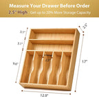 Umilife Bamboo Kitchen Drawer Organizer, 13 Inch Silverware Utensil Tray Holder, Extra Deep Grooved Drawer Divider, 7 Slots Total Bamboo Wood Caddy for Flatware Cutlery Knives, Forks, Spoons