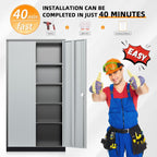 INTERGREAT Metal Storage Cabinets 72” Black Grey Garage Steel Storage Cabinet with Doors and Shelves, Steel File Cabinet for Home Office, Basement, Warehouse, Classroom（Anti Tipping）