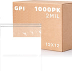12" x 12" Large Zip Bags, 2 Mil Thick Clear Plastic Reclosable Zipper Lock Bags with Write-on White Block, with Resealable Zip Top Lock for Food Storage & Office Supplies, 1000 Count