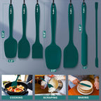 Walfos Silicone Spatula Set of 7 - (600°F) High Heat Resistant Dark Green Kitchen Scraper Spatulas, One-Pieces Seamless Design, Perfect for Cooking Mixing & Baking - BPA Free and Dishwasher Safe