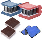 Knife Cleaner, 2 Pack Cutlery Cleaner, Blade Cleaner with 2 Pcs Replacement Sponge Brush Head,Microfiber Cleaning Cloth, for Kitchen Chopsticks Fork Spoon Knives Washing(Blue,Pink)