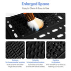 IeBilif Sink Cover for Counter Space, Foldable Bathroom Sink Covers, Makeup Organizer Mat Space Saver with Hanging Loop, Silicone Makeup Brush Cleaner Mat for Bathroom(Black)