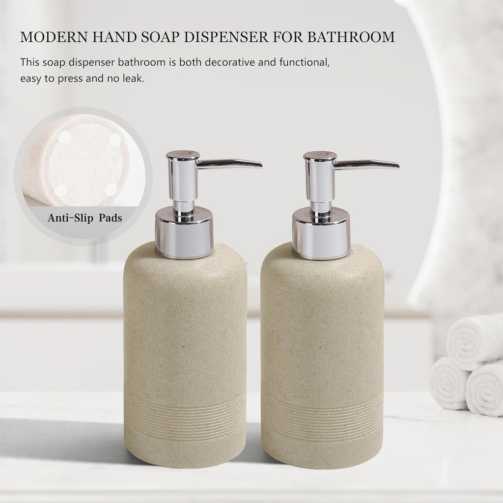 2pcs/Set Hand Soap Dispenser Sets - 10.8oz Refillable Resin Liquid Soap Dispensers with Rust-Proof Pump for Bathroom Countertop or Kitchen, Beige