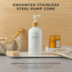 MaisoNovo Glass Hand Soap Dispenser | Dish Soap Dispenser for Kitchen | 16.9oz White Bottles with White Bamboo Pump | Bathroom Lotion Dispenser