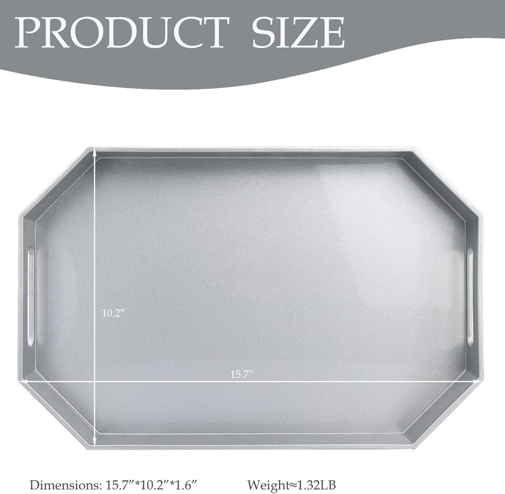 Spsyrine Silver Plastic Serving Tray for Ottoman, Coffee Table, Octagon Decorative Tray for Entertaining, Outdoor, Living Room, Home Decor