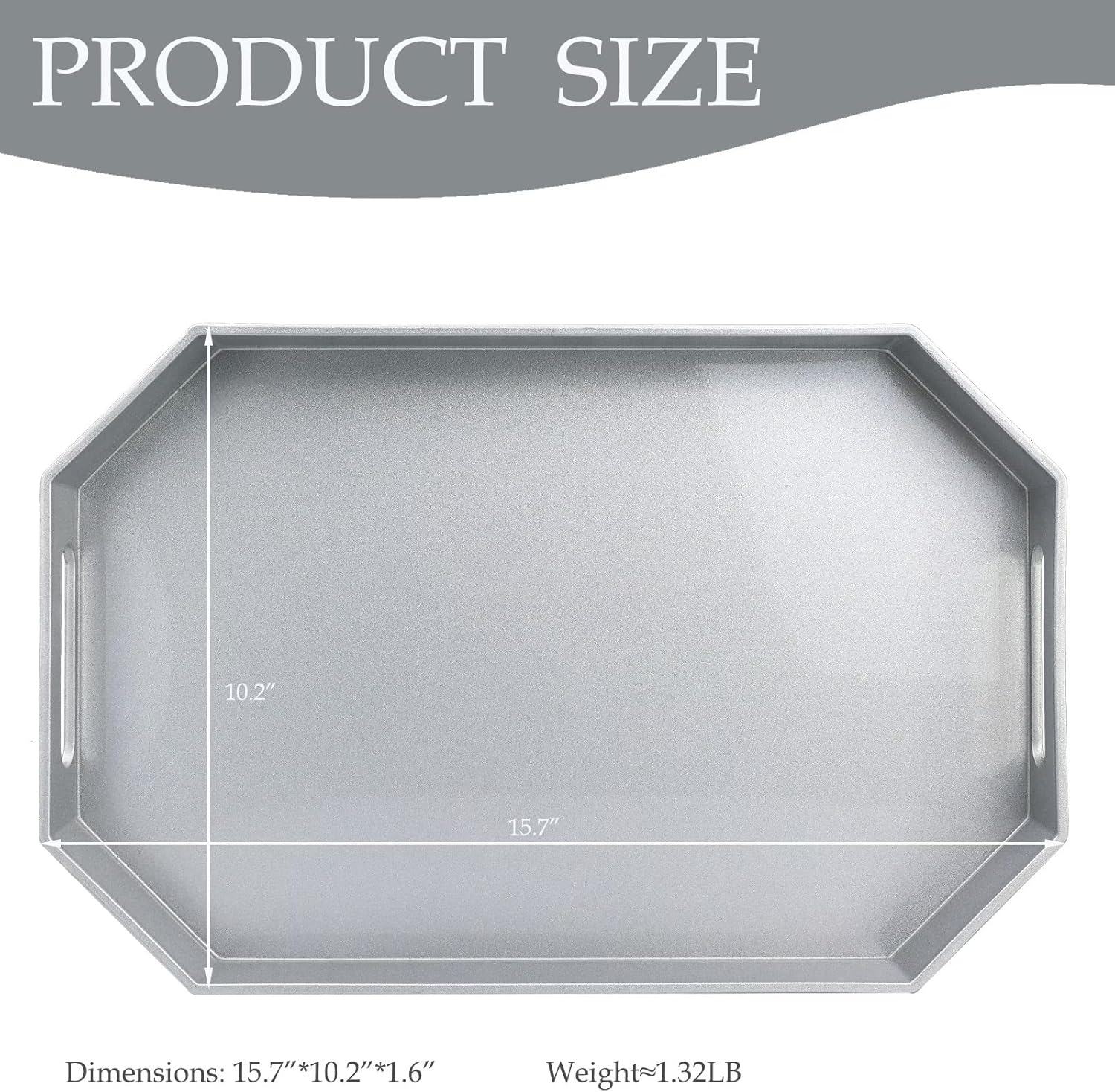 Spsyrine Silver Plastic Serving Tray for Ottoman, Coffee Table, Octagon Decorative Tray for Entertaining, Outdoor, Living Room, Home Decor