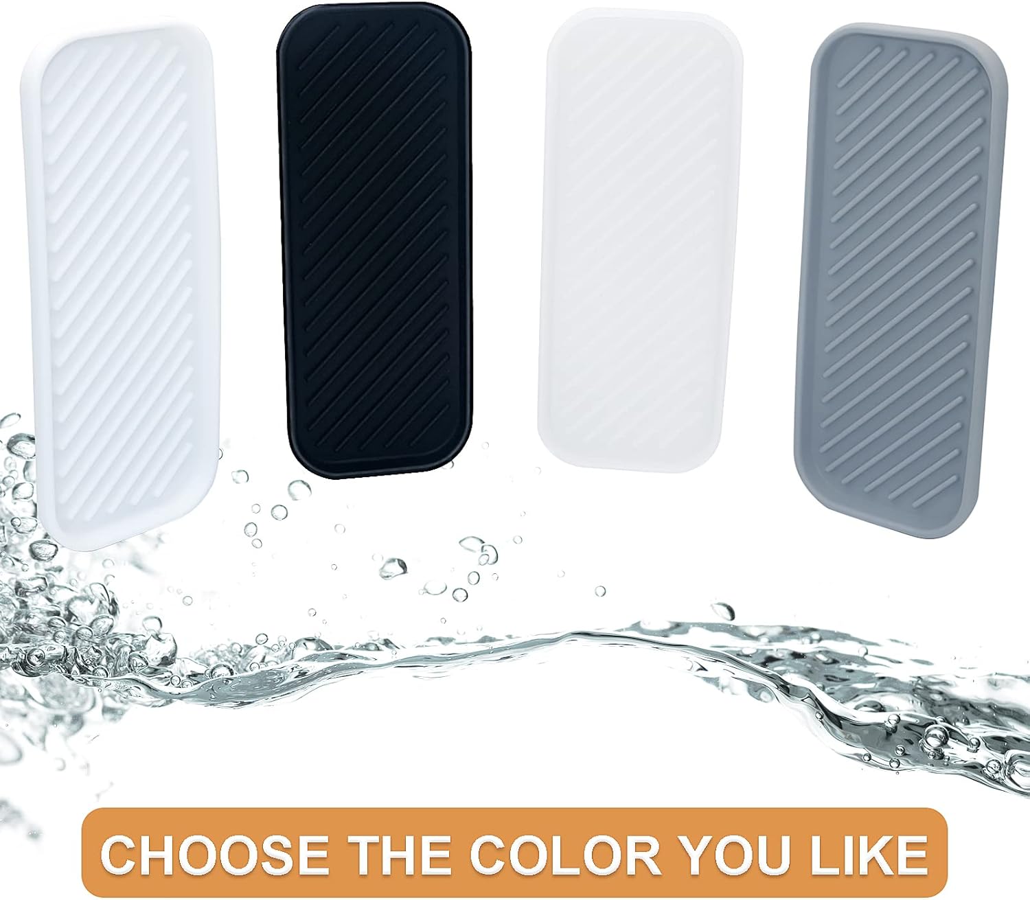 Silicone Organizer Tray, Soap and Sponge Holder for Kitchen Sink, Bathroom - Storage Tray for Dish Brush, Soap Dispenser, Dishwashing Accessories- 2 Pack (Gray)
