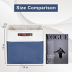 13x13 Cube Storage Bins, Collapsible Fabric Storage Box, 4 Pack Closet Baskets with Handles for Organizing, Shelf, Toys, Clothes, Home, Office, Nursery (NavyBlue&White)