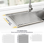 Tomorotec 17.7" x 15.5" Roll Up Dish Drying Rack Over Sink Drying Rack Sink Cover Kitchen Sink Accessories Gadget Multipurpose Organizer Foldable Stainless Steel Drainer