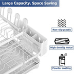 Dish Drying Rack 2-Tier Dish Racks for Kitchen Counter, Adjustable Spout Auto-Draining Dish Rack, Large Capacity for Plates, Bowls, Cups, Tableware，Dish Drainer with Drainboard,White