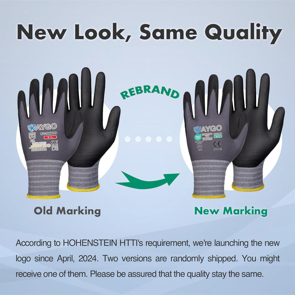 KAYGO Safety Work Gloves MicroFoam Nitrile Coated, 3 Pairs KG18NB,Seamless Knit Nylon Glove for Men and Women, Ideal for Automotive,Warehouse,Construction (X-Large,Gray)
