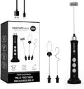 Secretbase 3 Speed Rechargeable Milk Frother Handheld, USB Charging Cradle - Stainless Steel Whisk for Bulletproof Coffee, Espresso Whipper, Mini Electric Stirrer (Black Frother without Pitcher)