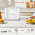 Audecook Hot Pot Electric 2L, Cermic Glaze Non-Stick Frying Pan 8 Inch, Portable Travel Cooker for Ramen/Steak/Fried Rice/Oatmeal/Soup, with Dual Power Control (Silicone Spatula Included)