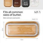 KIVY Glass butter dish with airtight lid that keeps butter soft - For countertop and refrigerator door shelf - Butter tray fridge - Butter holder for counter - Covered butter dishes with lid