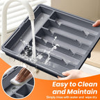 Large Silverware Organizer,Expandable Utensil Drawer Organizer,BPA Free Utensil Holder,Adjustable Silverware Tray Cutlery Drawer Organizer for Kitchen Flatware,Large,Grey (6-8 Slots)