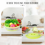 10.7 Inch Microwave Food Cover with Heat Insulation Mat, Anti-Scald Collapsible Microwave Splatter Cover, Multi-Functional as Colander & Fruit Plate, Dishwasher Safe, Ideal for Meal Prep (Green)