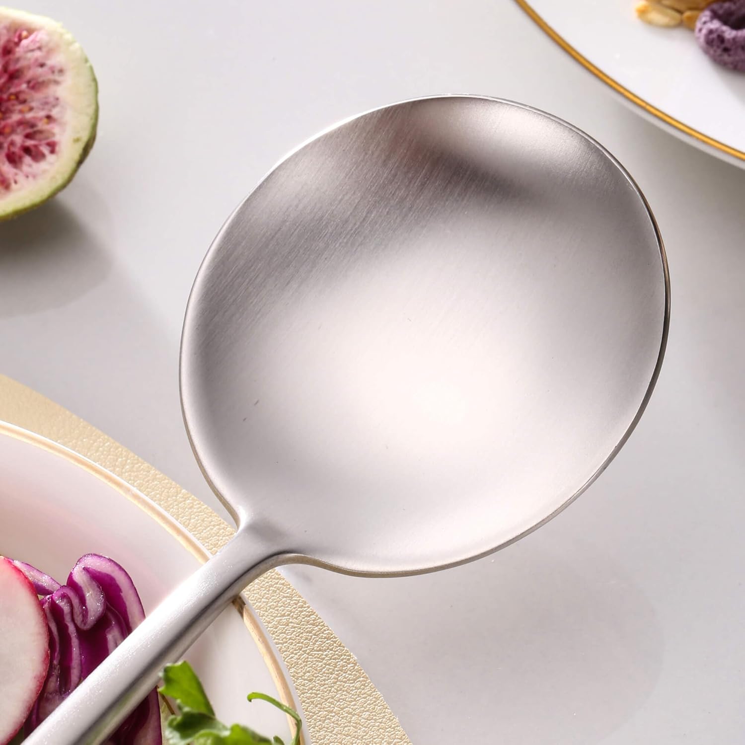 Salad Serving Utensils,Serving Spoons Stainless Steel,2Pcs Long Handle Salad Servers 11.42 Inch,Salad Utensils for Serving,Matte Finish,Dishwasher Safe