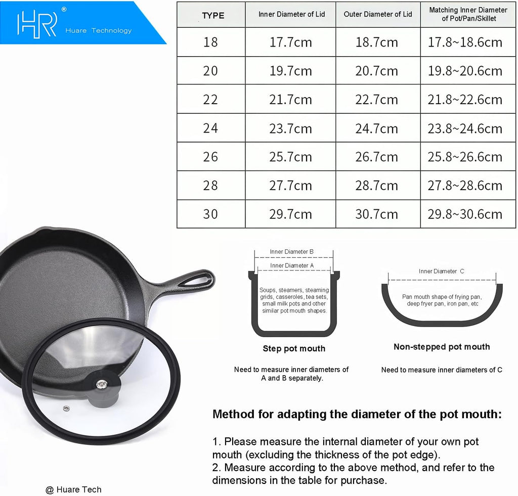 Silicon Glass Lid for Pot,Pan,Skillet Fits 8.5"(22CM) Cookware Silicon lid Dishwasher Safe, Replacement Lid Vented Tempered Glass with Heat Resistant Silicone Rim By HR Huare Technology, Black,1 Pack